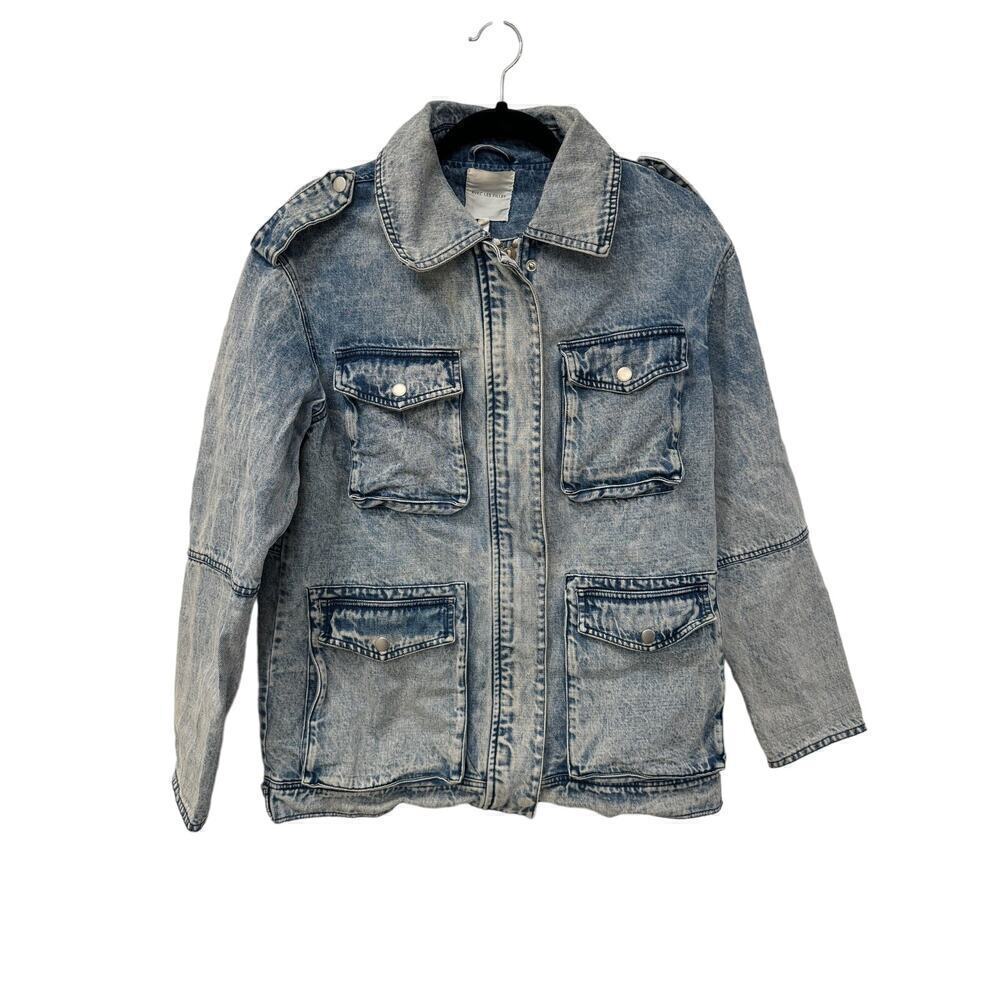 Avec Les Filles Acid Wash Denim Utility Jacket Size Medium Safari Style - Picture 6 of 10